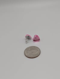 Image 3 of Shiny Pink Heart Gem Stud Earrings