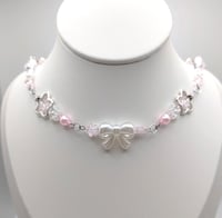 Image 4 of Dainty Coquette Flower Pearl Bow Necklace