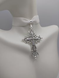 Image 4 of Angelic White & Silver Cross Choker