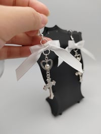 Image 3 of Silver Cross Bow Heart Earrings