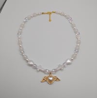 Image 3 of Angelic White & Gold Pearl Heart Cross Necklace