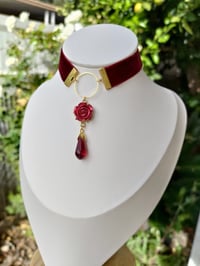 Image 5 of Romantic Wine Red & Gold Velvet Glass Teardrop Rose Choker