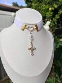 Image 5 of Angelic White & Gold Heart Cross Crystal Teardrop Choker