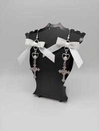 Image 4 of Silver Cross Bow Heart Earrings