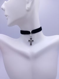 Image 4 of Gothic Black & Silver Cross Silver Choker