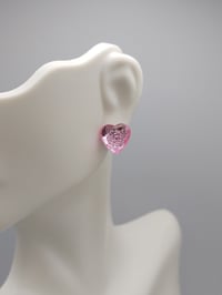 Image 5 of Shiny Pink Heart Gem Stud Earrings