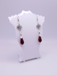 Image 3 of Gothic Silver Rose Blood Red Teardrop Earrings