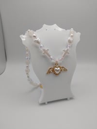 Image 5 of Angelic White & Gold Pearl Heart Cross Necklace