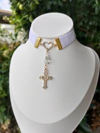 Image 6 of Angelic White & Gold Heart Cross Crystal Teardrop Choker