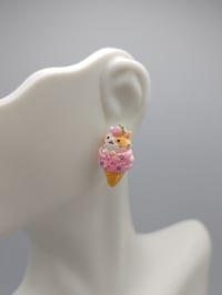 Image 2 of Kawaii Cat Ice Cream Stud Earrings