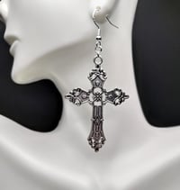 Image 1 of Gothic Silver Cross Earrings