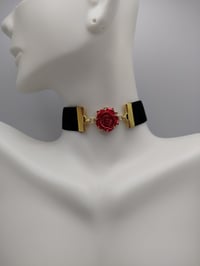 Image 1 of Black, Red & Gold Rose Choker