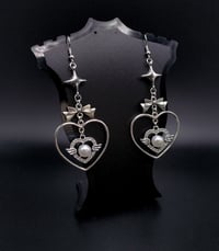 Image 1 of Silver Angelic Y2k Heart Hoop Dangle Earrings