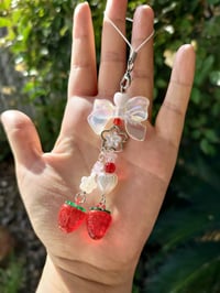 Image 1 of Cottagecore Strawberry Flower Bow Keychain