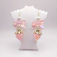 Image 2 of Pastel Strawberry Bow Earrings