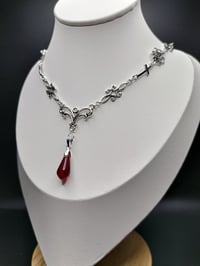 Image 3 of Gothic Silver Blood Red Teardrop Vampire Necklace