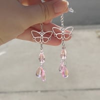 Image 1 of Dreamy Fairy Butterfly Pink Glass Teardrop Earrings