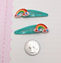 Image 3 of Rainbow Teal Heart hair clips, 2pc set