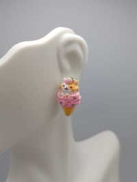 Image 3 of Kawaii Cat Ice Cream Stud Earrings