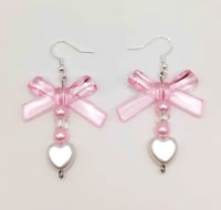 Image 1 of Coquette Bow Pearl Heart Earrings