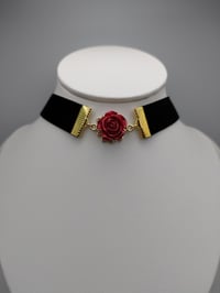 Image 2 of Black, Red & Gold Rose Choker