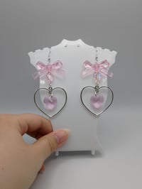 Image 4 of Pink Bow Heart Hoop Dangle Earrings