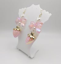 Image 3 of Pastel Strawberry Bow Earrings