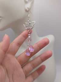 Image 2 of Dreamy Fairy Butterfly Pink Glass Teardrop Earrings