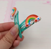 Image 4 of Rainbow Teal Heart hair clips, 2pc set