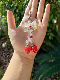 Image 2 of Cottagecore Strawberry Flower Bow Keychain