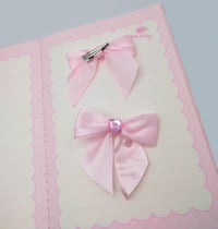 Image 2 of Pink Satin Heart Gem Hair Bow Clip 2 piece set