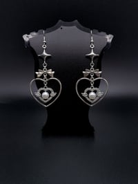 Image 2 of Silver Angelic Y2k Heart Hoop Dangle Earrings