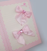 Image 3 of Pink Satin Heart Gem Hair Bow Clip 2 piece set