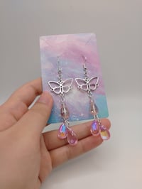 Image 3 of Dreamy Fairy Butterfly Pink Glass Teardrop Earrings