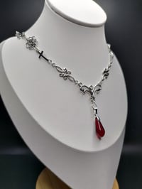 Image 1 of Gothic Silver Blood Red Teardrop Vampire Necklace