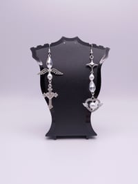 Image 1 of Y2k Angelic Silver Asymmetrical Crystal Earrings