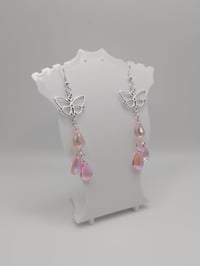 Image 4 of Dreamy Fairy Butterfly Pink Glass Teardrop Earrings