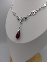 Image 4 of Gothic Silver Blood Red Teardrop Vampire Necklace