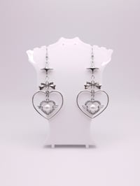 Image 3 of Silver Angelic Y2k Heart Hoop Dangle Earrings