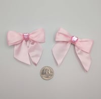 Image 4 of Pink Satin Heart Gem Hair Bow Clip 2 piece set