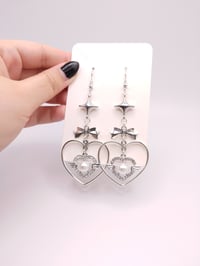 Image 4 of Silver Angelic Y2k Heart Hoop Dangle Earrings