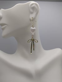 Image 5 of Dainty Gold Bow Pearl Heart Earrings