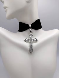 Image 1 of Gothic Cross Velvet Choker