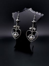 Image 5 of Silver Angelic Y2k Heart Hoop Dangle Earrings