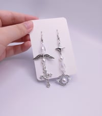 Image 3 of Y2k Angelic Silver Asymmetrical Crystal Earrings