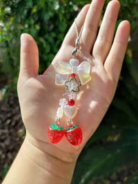 Image 5 of Cottagecore Strawberry Flower Bow Keychain