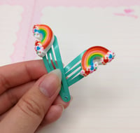 Image 5 of Rainbow Teal Heart hair clips, 2pc set