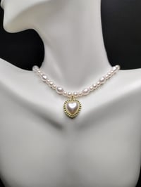 Image 1 of Dainty Elegant Pearl Gold Heart Necklace