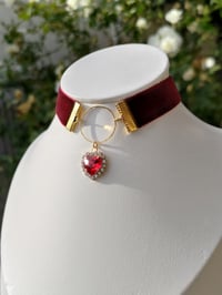 Image 1 of Elegant Wine Red & Gold Romantic Heart Gem Choker