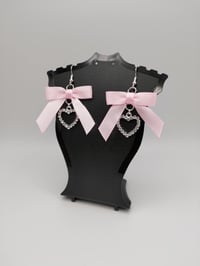 Image 1 of Coquette Pink Satin Bow Heart Earrings